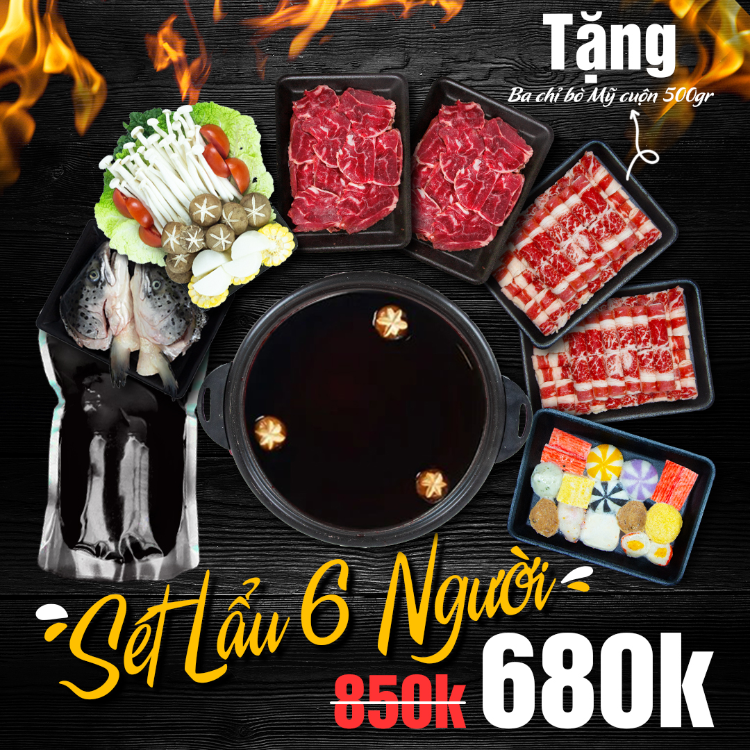 Combo Lẩu Sum Vầy 6 - 7 người, nước lẩu Nhật